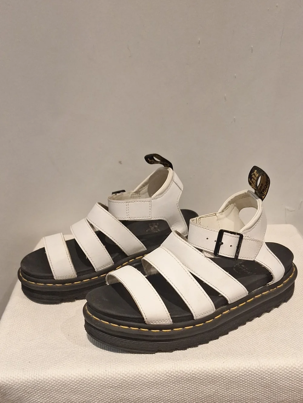 Dr. Martens White Triple-Strap Gladiator Sandals